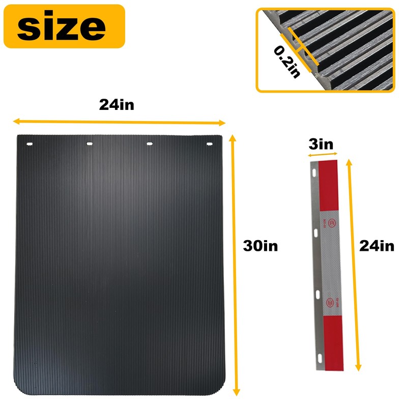 ASTAMOTOR 24"x30" Black Polymer Mud Flaps and 24"x3" Mud Flap