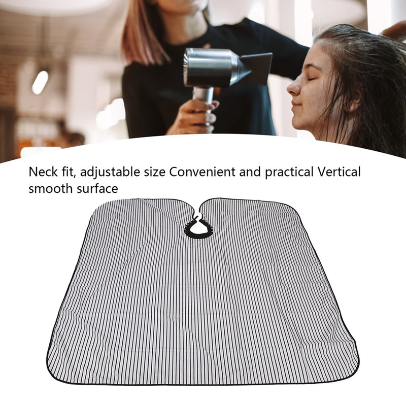 Hair Cut Cape Striped Polyester Waterproof Smooth Surface Neckline Adjustable