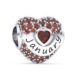 EHEG January Birthstone 001 Charms Love Heart Openwork Bead Charm for Bracelets and Necklaces 925 Sterling Silver with 5A Cubic Zirconia,Jewelry Christmas Gifts Women