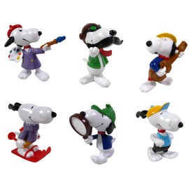 OPO 10 - Set of 6 Snoopy figurines 6cms, painter + guitarist + skier + detective + aviator + athlete / LSN1