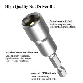 8 mm Socket Spanner with Magnet, for 1/4 Inch Hex Shank, Quick Change Groove for Drill, Quick Change Groove, Pack of 5
