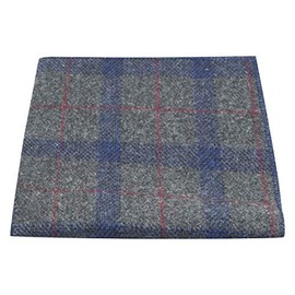 King & Priory Grey & Blue Check Pocket Square, Tweed, Tartan, Plaid
