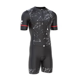 Men's Cycling Skinsuit Gel Padded One Piece Trisuit Bike Top Short Sublimated Unique Design Bib Shorts (Black/White, M)