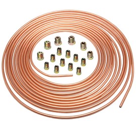 MOCNT Car Copper Brake Pipe 1/4" Brake Pipe Copper Coated Steel Tubing Car Brake Pipe Line Fuel Hose Tubing Auto Replacement Brake Line Kit with 16 Nuts Fittings Length 25 Foot