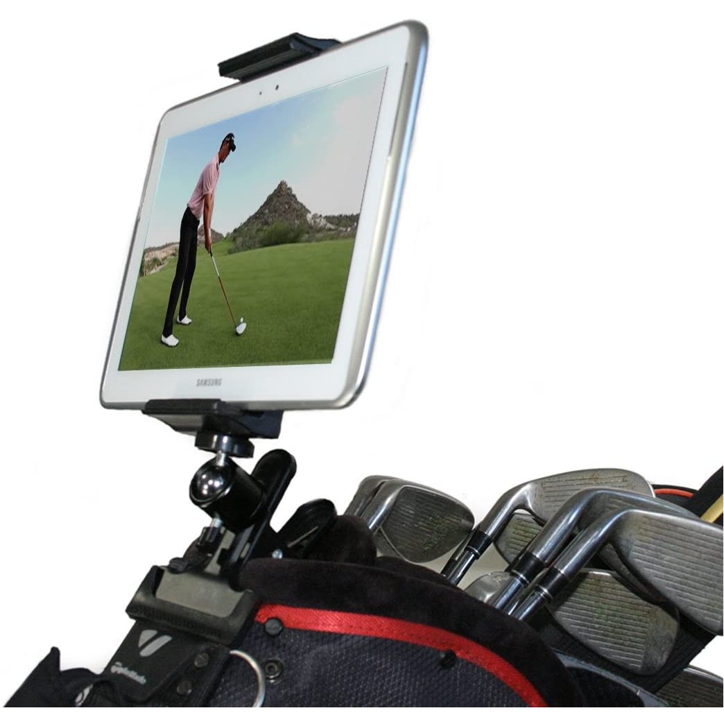 Golf Gadgets - Swing Recording System | Ball Head Clamp Mount for Tablet or Any Smartphone. Compatible with Most Tablets or Any Phone. (Bag Clamp)