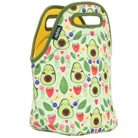 Artists Collective Insulated Neoprene Lunch Bag, Washable Soft Lunch Tote for Work and Picnic - Design by Elizabeth Fredriksson Avocado - Classic