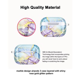 JIAXIUFEN Case Designed for AirPods 3 Case Cover Sparkle Glitter Marble Full Protective TPU Skin Accessories for Women Girl with Keychain for Airpods 3rd Generation Case, Purple Blue