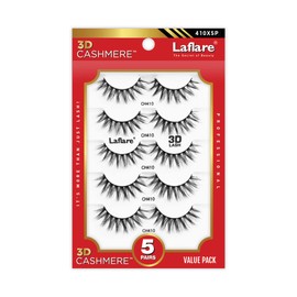 Laflare 3D Cashmere False Eyelashes Multipack, Ultra Soft, Glam, Luxurious, Cruelty-Free, Reusable, Fake Eyelashes 5 Pairs Value Pack (410X5P)