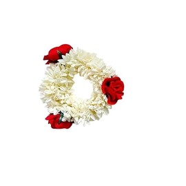 Wedding Gajra, Scrunchie Gajra Bracelet, Hand Gajra, Indian Wedding Floral Jewelry Gajra, Mogra Gajra, Elastic Gajra (Red & White)