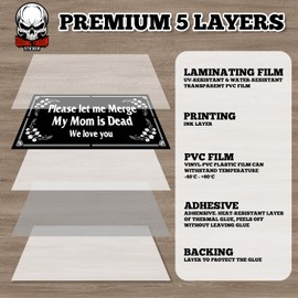 Please Let Me Merge My Mom is Dead | Bumper Sticker or Car Magnet | Joke Prank Black Waterproof UV Resistant Decal for Cars [7.5x3.75]