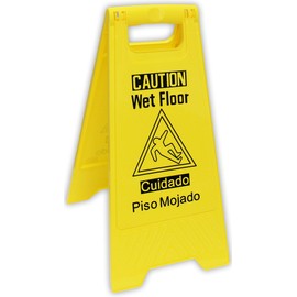 BRITEGUARD Caution Sign for Floor | Bilingual English/Spanish | High-Visibility Yellow | 24" (60.96 cm) × 11" (27.94 cm) Base | Freestanding & Foldable | Essential Safety Tool for Businesses