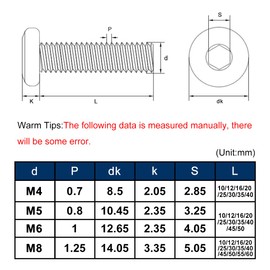 Drenky Stainless Steel Screws M8, Rounded Head Screws Pack of 10 Flat Head Screws Hex Socket M8 x 25 mm V2A Screws Furniture Screws for Furniture Assembly, Woodworking Projects