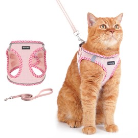 Rttochfy Cat Harness and Leash Set, Escape Proof Kitten Harness, Soft and Breathable Vest with Reflective Strip, Easy to Wear for Cats Walking and Traveling (Pink, XS)