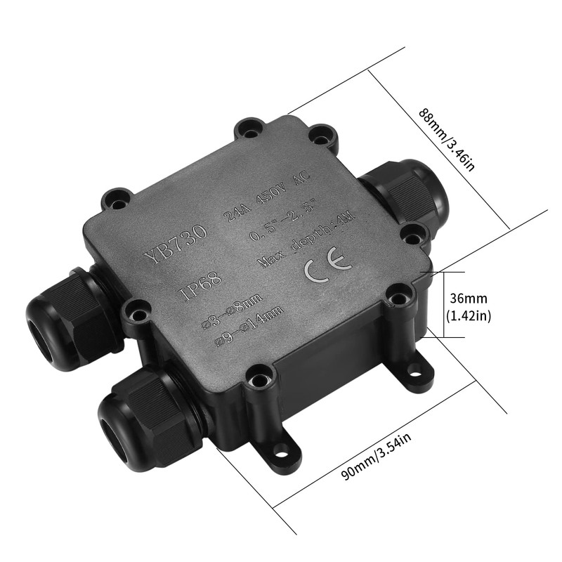 Newoutset IP68 Waterproof Junction Box, 3-Way Cable Connector, External Distribution
