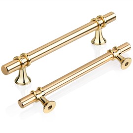GUWINA Pack of 6 T Furniture Handles 128 mm Kitchen Gold Door Handles for Kitchen Cabinet Handles Drawer Handles T Bar Handle Kitchen Handles Cabinet Handles Zinc Alloy Includes Screws
