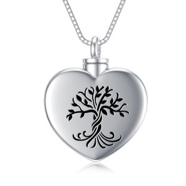 TOUPOP Heart Tree of Life Urn Necklace for Ashes 925 Sterling Silver Cremation Jewelry with Blue Heart Crystal w/Funnel Filler Memorial Jewelry Gifts for Women