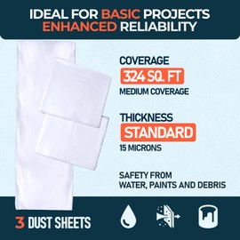 CS 3 Pack Extra Large Plastic Dust Sheets for Decorating 3.6 x 2.7m (12 x 9ft), Standard Dust Sheet for Painting & Furniture, Plastic Sheet-Plastic Sheeting-Decorating Tools-Decorating Sheets