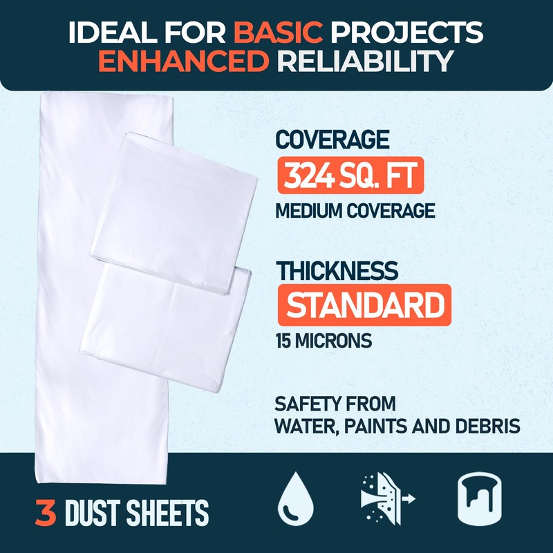 CS 3 Pack Extra Large Plastic Dust Sheets for Decorating