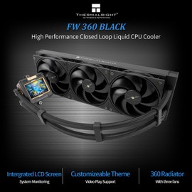 Thermalright FW360 Black CPU Water Cooler with 3 PWM Fans with 2000RPM,IPS LCD Screen with 320*240 Resolution,Liquid CPU Cooler with 2.4in LCD Display,CPU PC Aio Cooler for AM4/AM5/Intel LGA1851/1700
