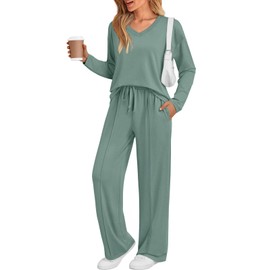 AUTOMET Sweatsuits Women 2 Piece Outfit Fashion Travel Lounge Sets With Wide Leg Pants Airport Track Suits Fall Clothes 2025 Green XL