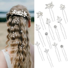 AstraGlam 12 Pieces Bridal Hair Accessories Set for Weddings and First Communion Girls, Pearl and Flower Hair Pins, Silver Hairpieces for Updos and Special Occasions
