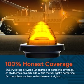 TRUE MODS 2 Inch Round Amber Beehive LED Boat Trailer Marker Light [DOT FMVSS 108] [SAE P2] [Grommet & Plug] [IP67 Submersible] Bee Hive Cone Clearance Side Marker for RV Semi Truck Auto