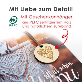 KE - Exclusive Birthday Card with Unique Wooden Tag - DIN B6 Format with Envelope - Perfect for Special Occasions - Heart Motif