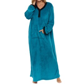 Alexander Del Rossa Women's Plush Fleece Lounge Nightgown, Long Warm Kaftan Gown with Pockets for Turquoise 3X (A0158ODP3X)