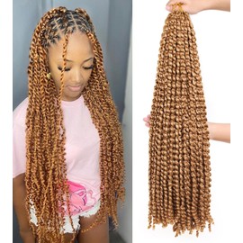 Leeven 30 Inch Blonde Water Wave Crochet Twist Hair for Butterfly Locs 7 Packs Curly Passion Twist Crochet Hair For Women Synthetic Passion Twist Hair 27#