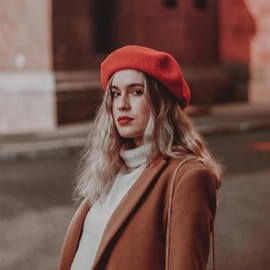 Rakiuty Beret Women's Beret, Beret Hat, Women's Classic Beret, Beret Hat, Beret Women's Wool, Classic Plain French Style Berets, Vintage Artist Hat, Orange Red