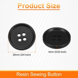 HARFINGTON 10pcs Resin Sewing Button, 20mm 3/4-Inch 4 Holes Round Pattern Flatback Buttons for Coat, Suits, Clothes Garment & DIY Crafts, 2#Black