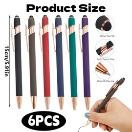Omeblos 6 Pack Pens,Biro Pens,Black Ballpoint Pens,Stylus Pen,0.5mm with Touchscreen Function for Adults Men Women Business Activities Office Supplies Home Class Students Gifts Everyday Use Design
