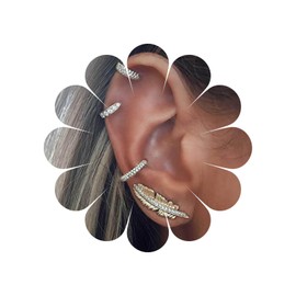 Allereya Boho Crystal Circle Huggie Hoop Earrings Gold Cz Leaf Ear Climber Earrings Vintage Leaf Crawler Earrings Rhinestone Hoop Earcuffs Multiple Piercing Earrings Set Jewelry for Women and Girls（B）