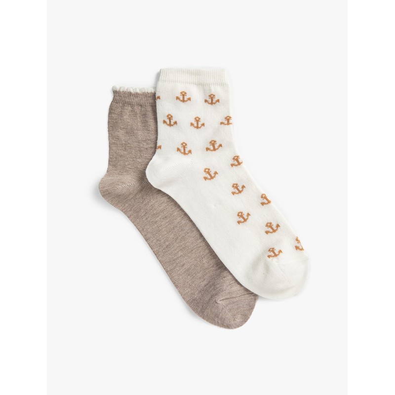 Koton Women's 2-Pack Socks Set Anchor Embroidered, ECRU(002)