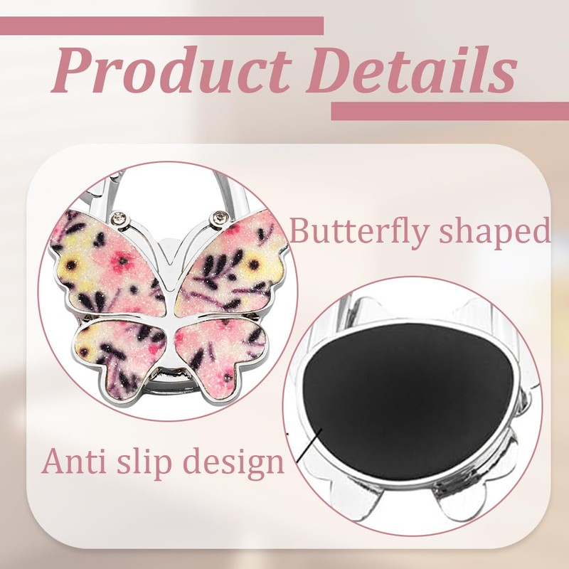 2 Pcs Butterfly Desk Bag Hooks, Butterfly Shaped Foldable Bag