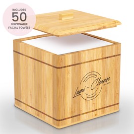Premium Disposal Towel Holder, Bamboo Box with 50 XL Ultra Soft Clinically Tested Towels, Vegan, Lint Free