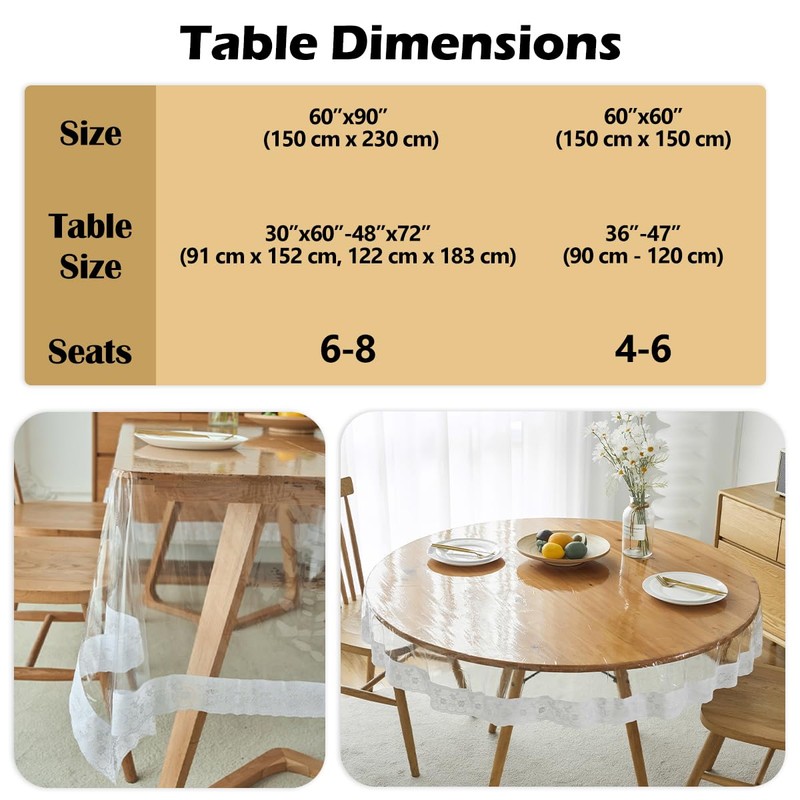 IBEQUEM Clear PVC Lace Tablecloth, 100% Waterproof Vinyl Table Cloth,