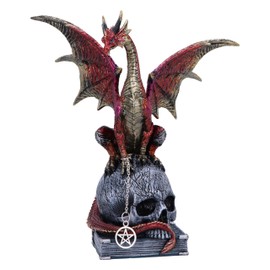 Nemesis Now Fate of the World Figurine 23cm, Resin, Red/Gold, Wiccan Dragon Figure, Red Dragon on Skull and Book Ornament, Gothic Dragon Giftware, Cast in the Finest Resin, Expertly Hand-Painted