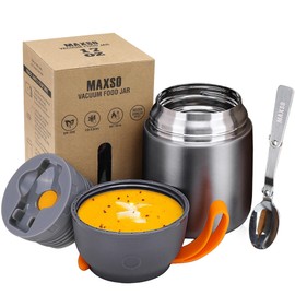 LOGEEYAR Thermal Food Container, 500 ml, Stainless Steel Insulated Container for Warm Food, Food, Baby Food, Soup, Insulated Container with Spoon, Thermal Container, Grey