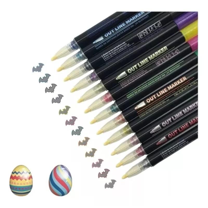 Bestdi 12 Plumones Contorno Metálico Doble Linea Mágicos