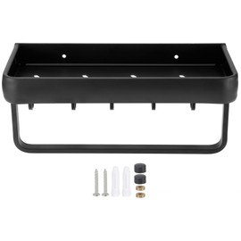 30cm Bathroom Shelf Space Aluminum Wall Mounted Hollow Storage Rack Basket Organizer(SingleLayer with Rod and 5 Hooks )