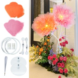 Giant Flowers for Decoration DIY Kits,DIY Big Artificial Silk Flower Kit,Large Flowers for Decoration,With Glowing Flower Core,For Wedding Party Home Decor,5.25 Ft(Pink and Orange) (2, Peony Flower)