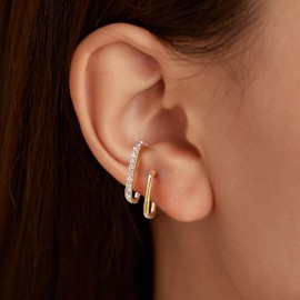 AIBELOPY Rhinestone Claw Earrings for Women Sterling Silver Dainty Earrings 14K Gold Plated Irregular Twist Ear Cuff Earrings CZ Huggie Hoop Earrings Jewelry Birthday Gifts for Mom Daughter (Gold)