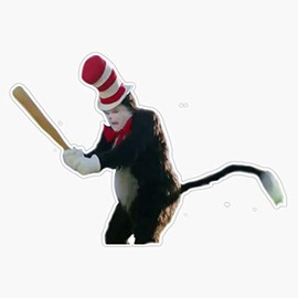 Cat In The Hat With Bat Waterproof Vinyl Window Bumper Sticker Decal 5"