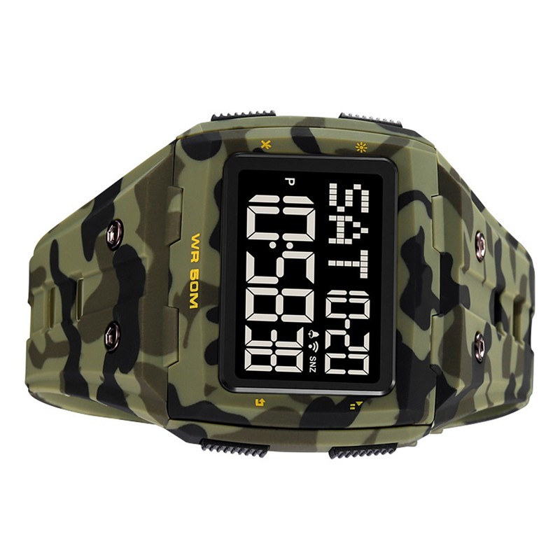 Digital Sports Watch Dual Time Display Night Light Adjustable TPR