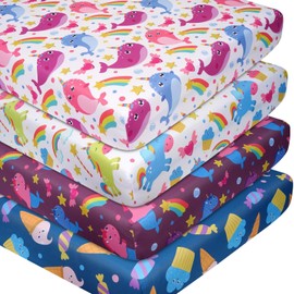 Ice Cream Unicorn Crib Sheet Set, Fitted Crib Sheets Girl & Boy, 4 Pack Breathable Soft Microfiber Baby Crib Sheets, 28 X 52 in Crib Mattress Sheets for Standard Crib & Toddler Mattress