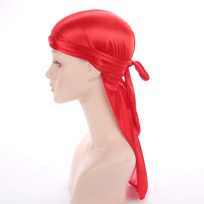 Fxhixiy Satin Silk Extra Long-Tail Durag Headwraps Pirate Cap Bandana