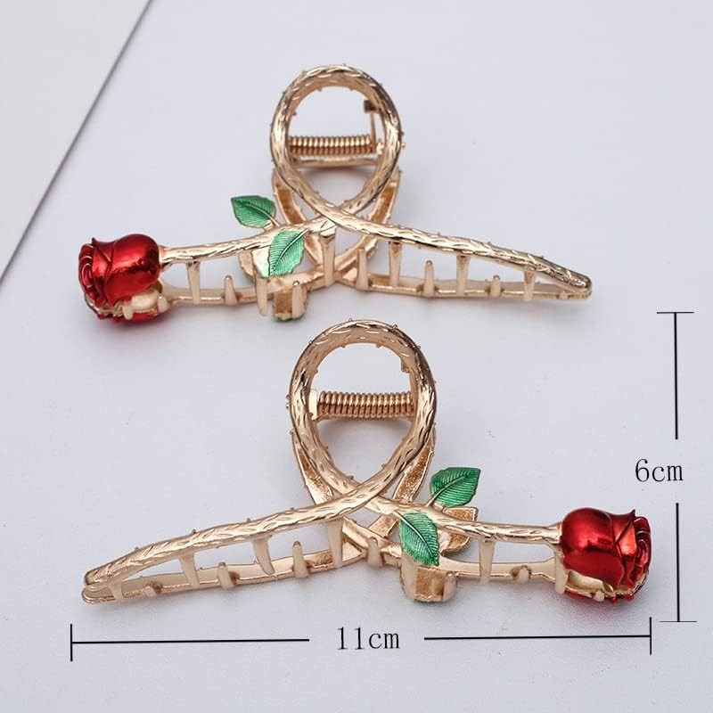 Red Elegant Rose Metal Hair Claw Clips, Large Shark Clips