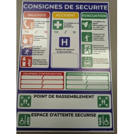 Safety Instruction Panel, Fire Instructions, Accident, Evacuation