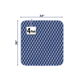 Non-Slip Bed Pads for Incontinence Washable (34" x 36"|4 Pack), Waterproof Bed Pads, Navy Blue Grid, Bed Wetting Pads for Bed, Sofa, Floor, Resuable Underpads for Adults, Seniors, Pet